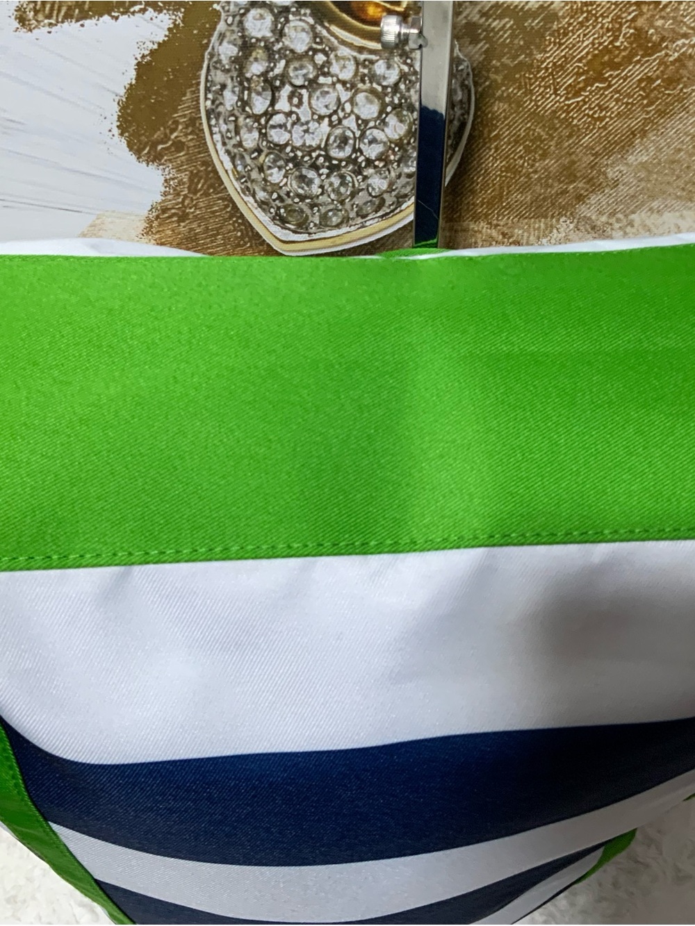 🌟kate spade & Clinique Navy and White Striped Tote with Green Handles - Picture 4 of 5